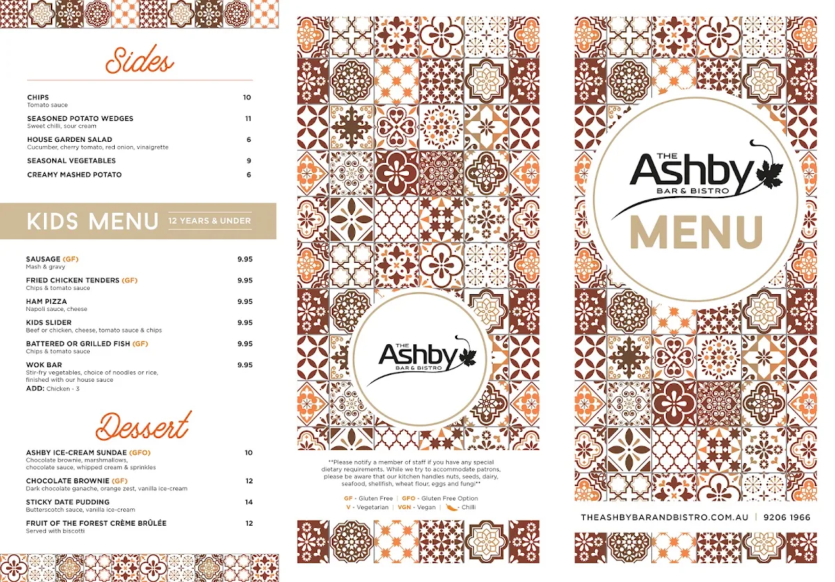 Menu, The Ashby Bar & Bistro
