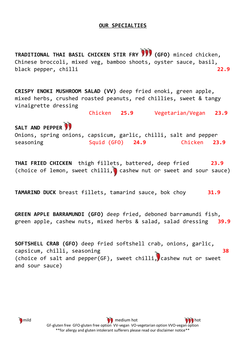 Menu, Inthais Cafe and noodle bar