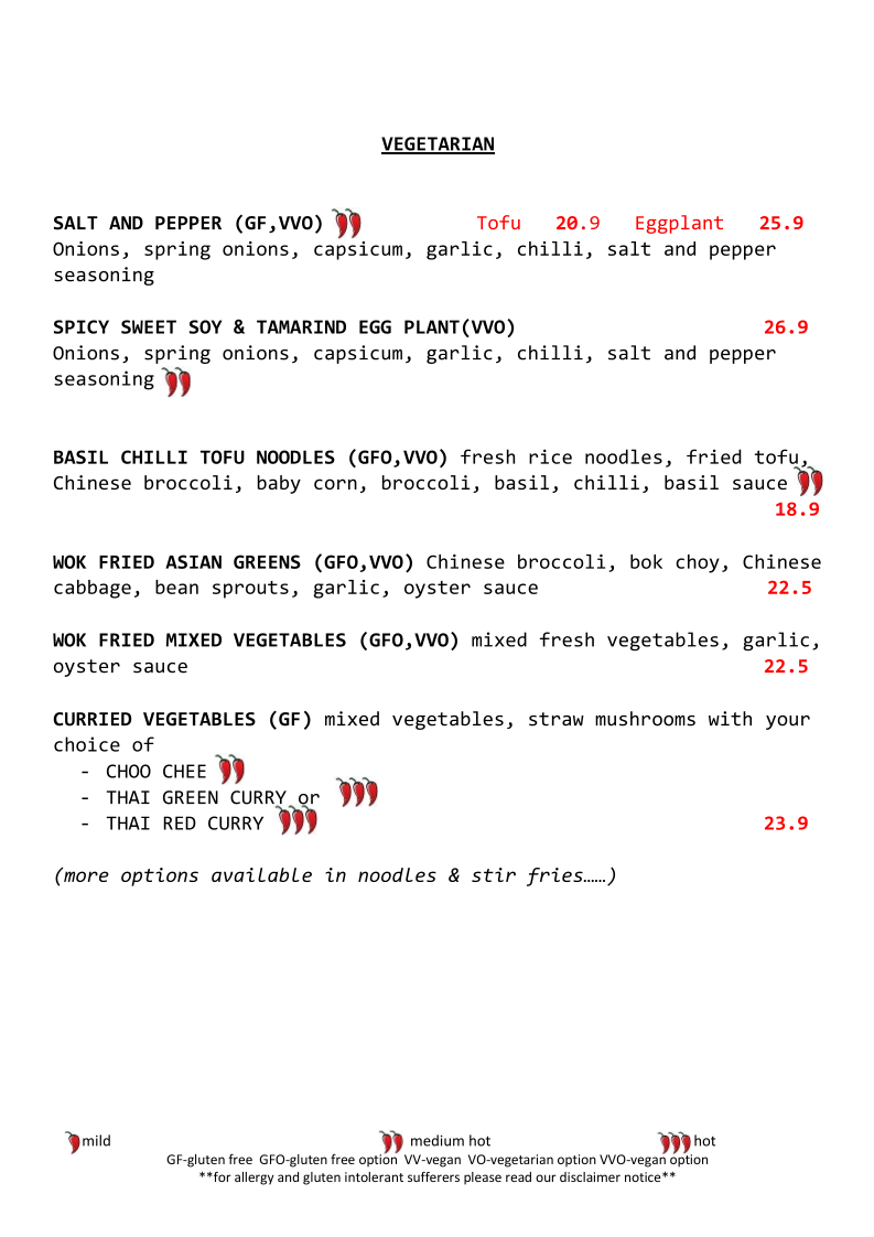 Menu, Inthais Cafe and noodle bar