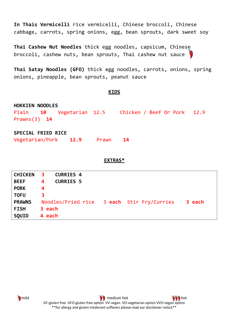 Menu, Inthais Cafe and noodle bar