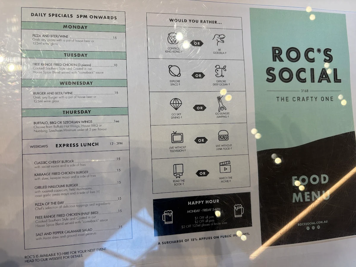 Menu, Roc's Social - M-City