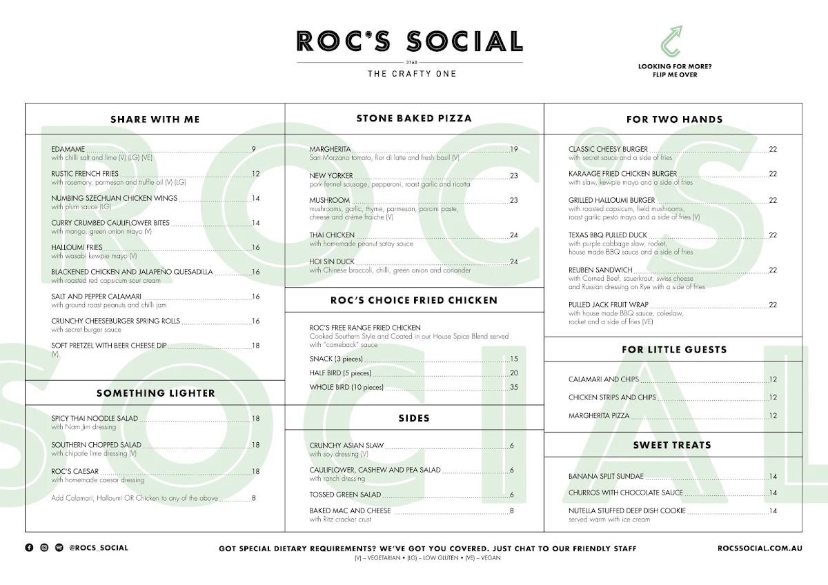 Menu, Roc's Social - M-City