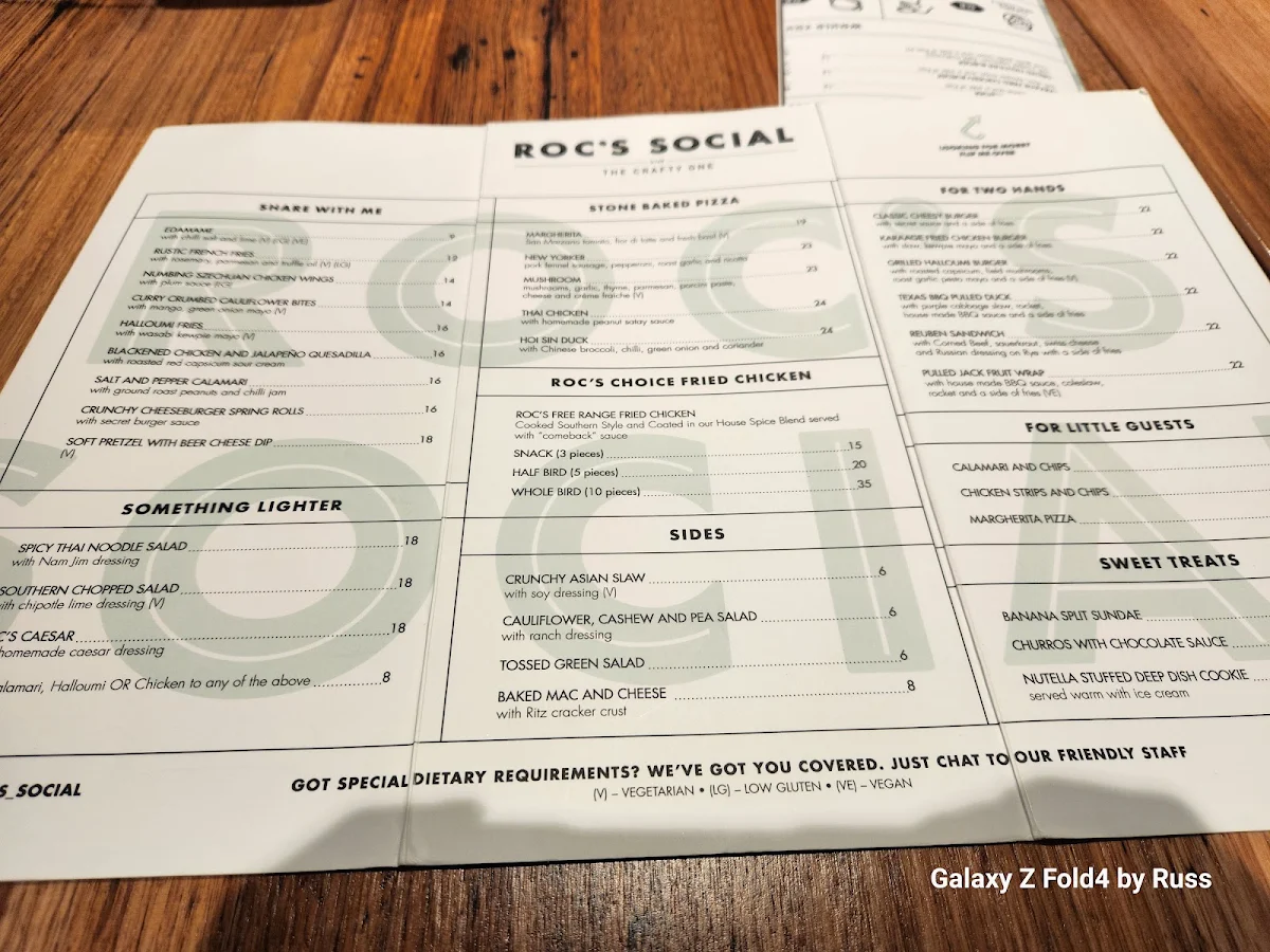 Menu, Roc's Social - M-City
