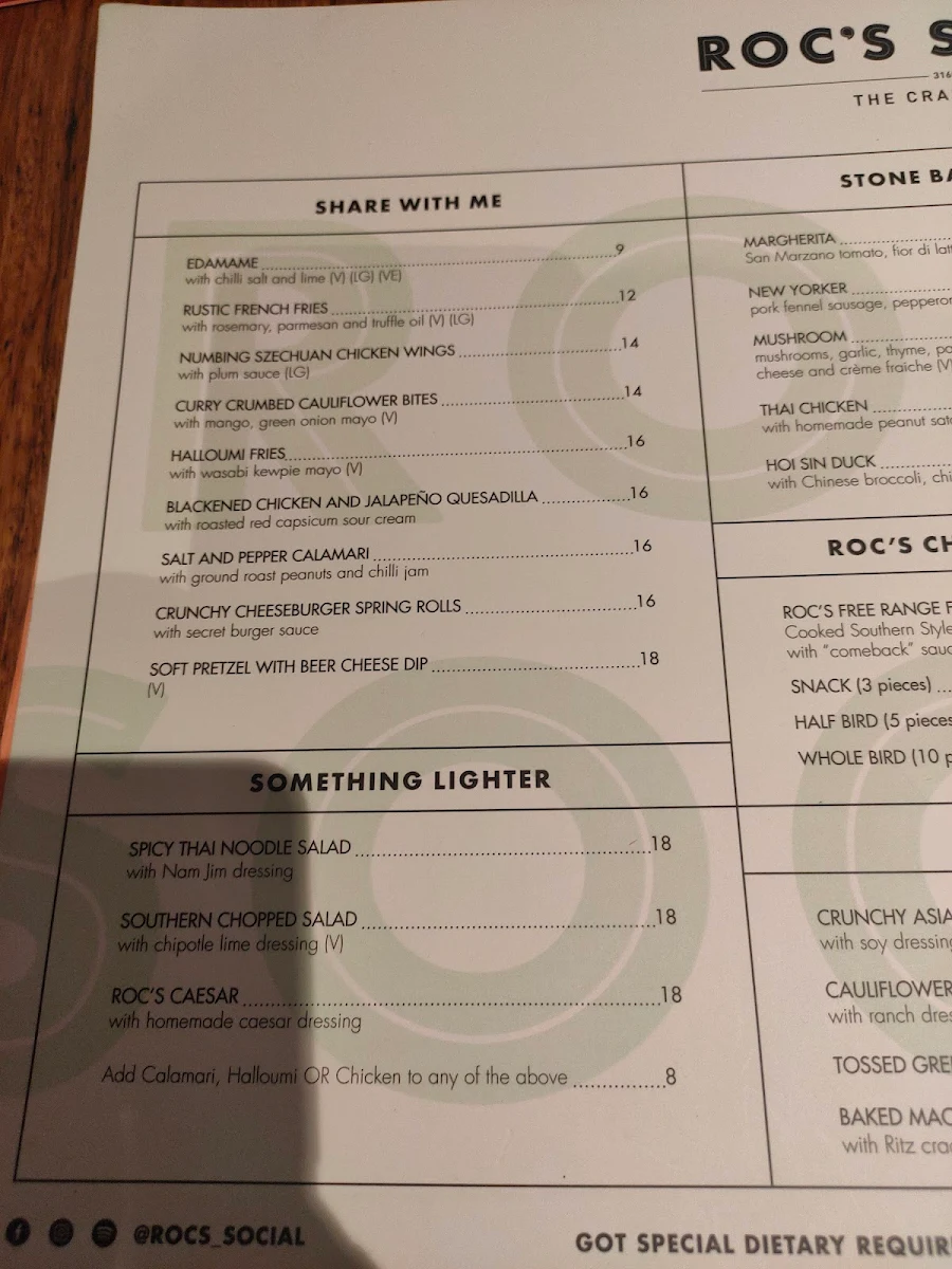 Menu, Roc's Social - M-City