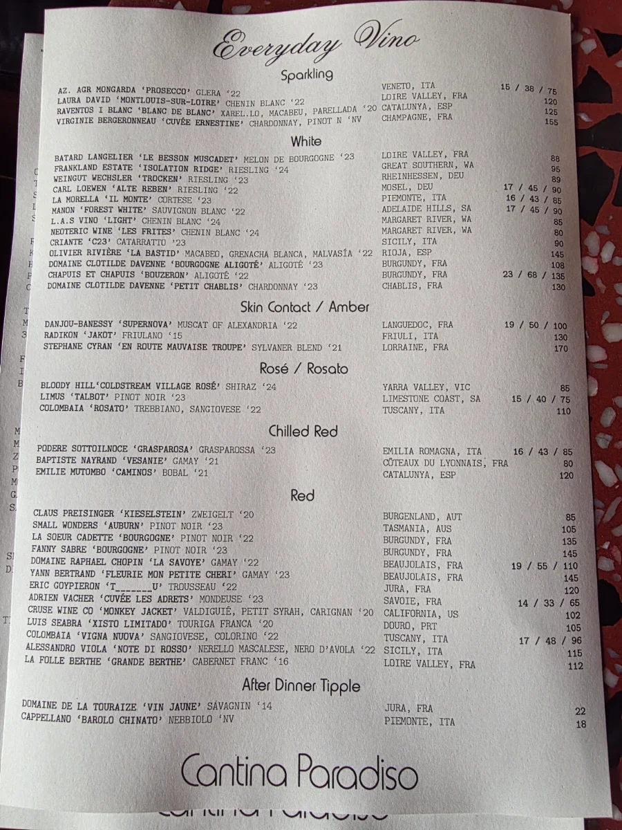 Menu, Si Paradiso