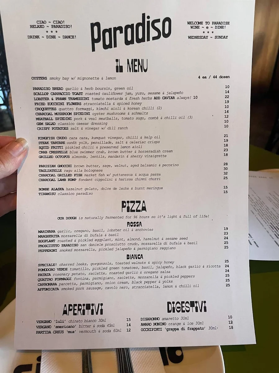 Menu, Si Paradiso
