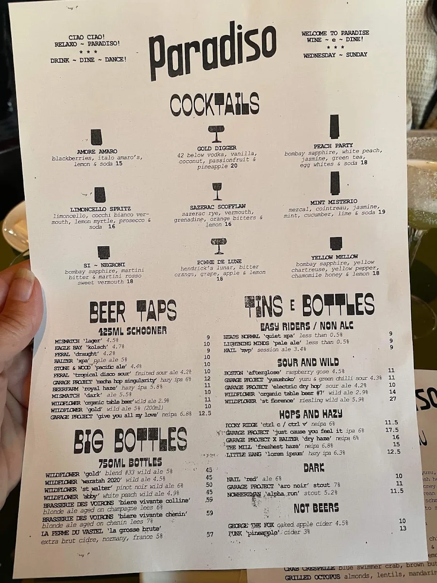 Menu, Si Paradiso
