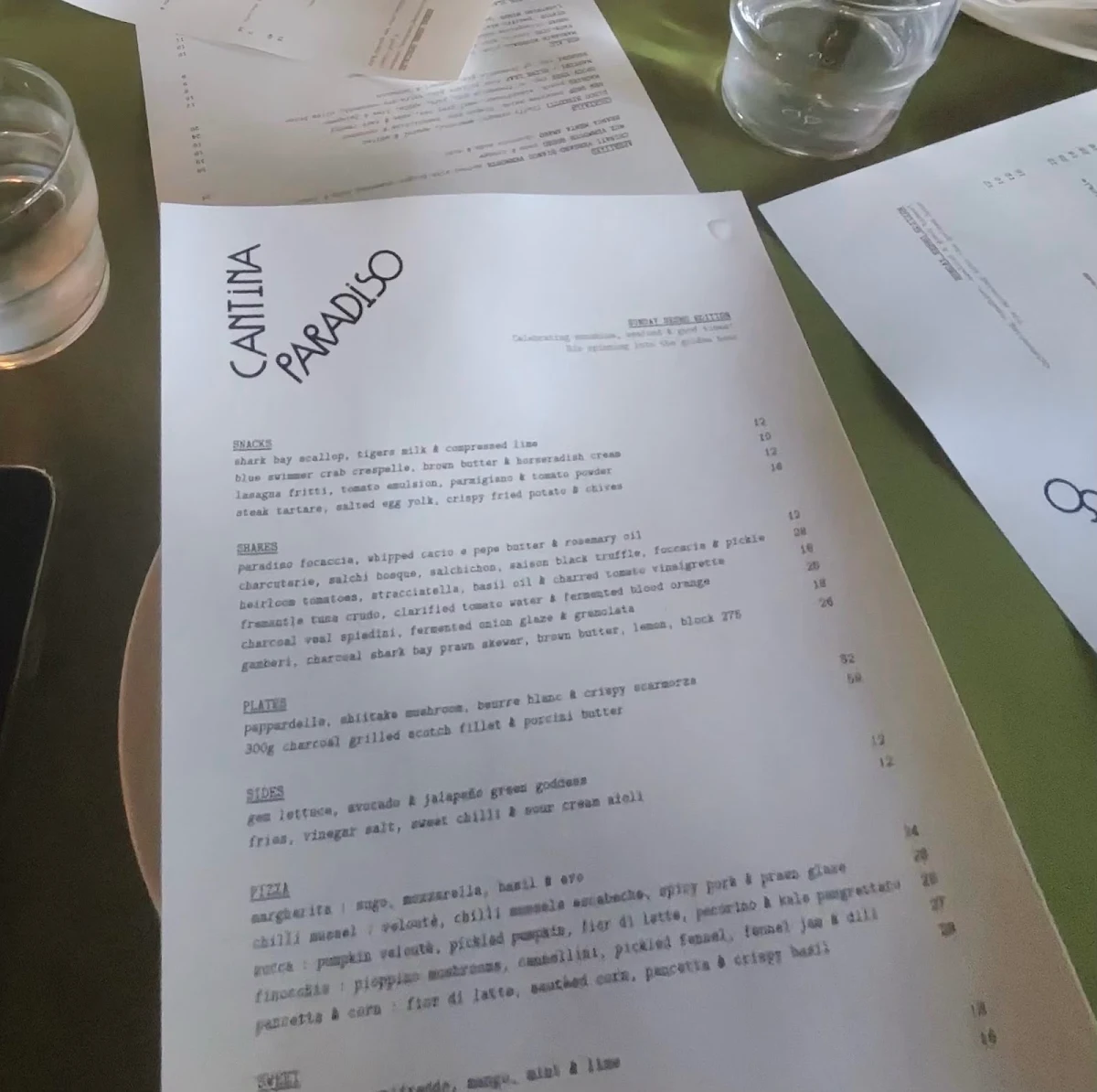 Menu, Si Paradiso