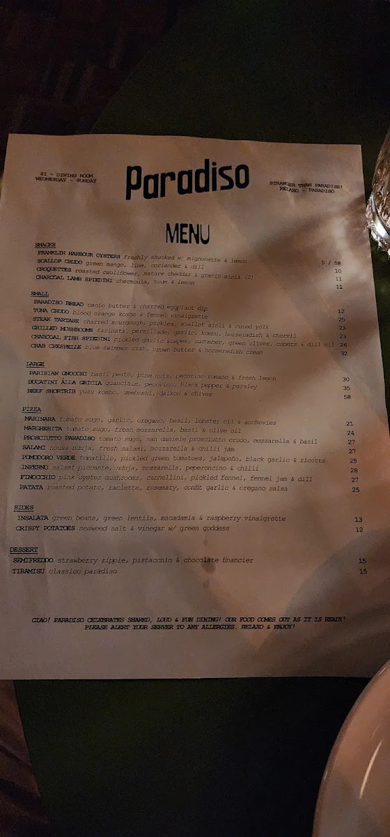 Menu, Si Paradiso