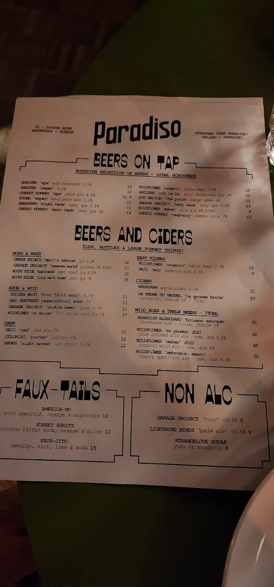 Menu, Si Paradiso