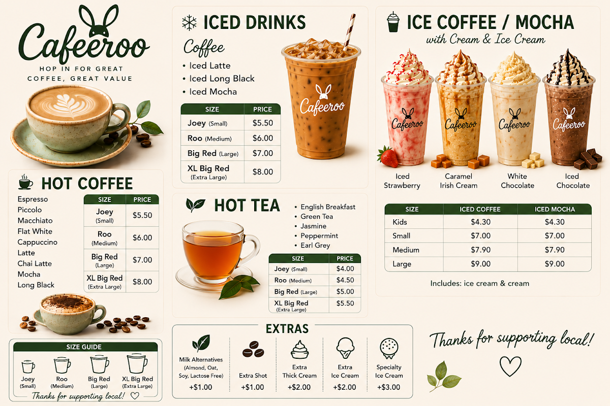 Menu, Cafeeroo