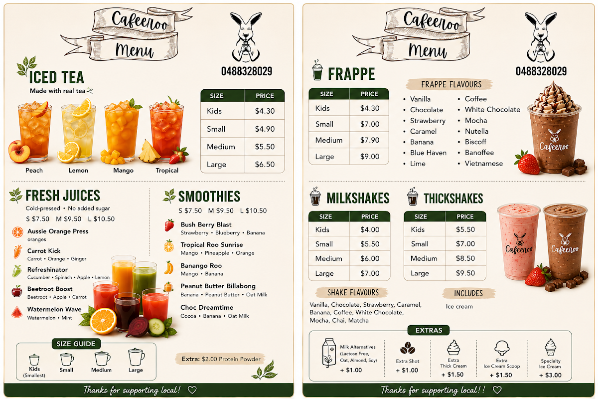 Menu, Cafeeroo