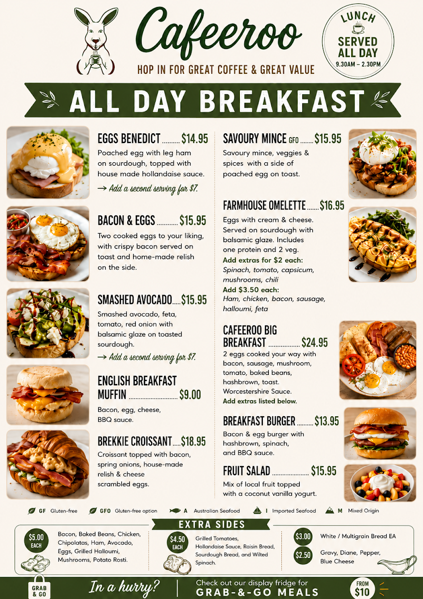 Menu, Cafeeroo