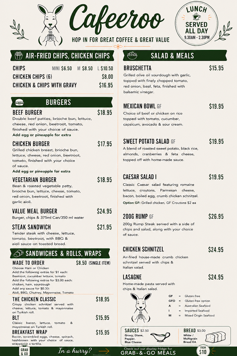 Menu, Cafeeroo