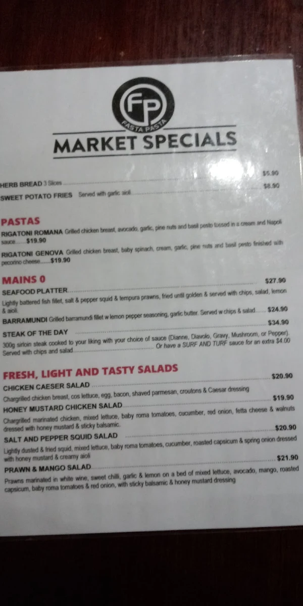 Menu, Fasta Pasta
