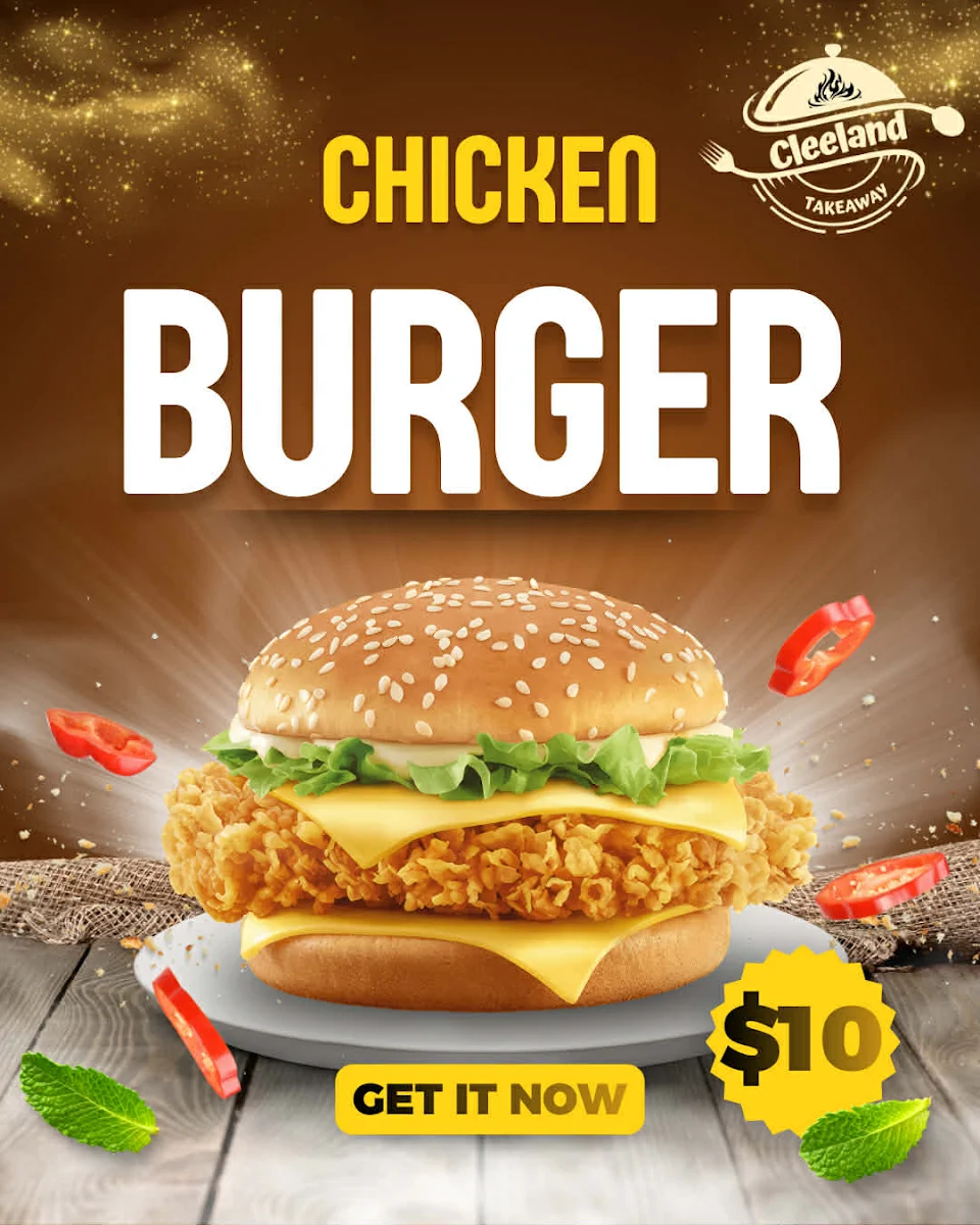 Menu, Cleeland Takeaway
