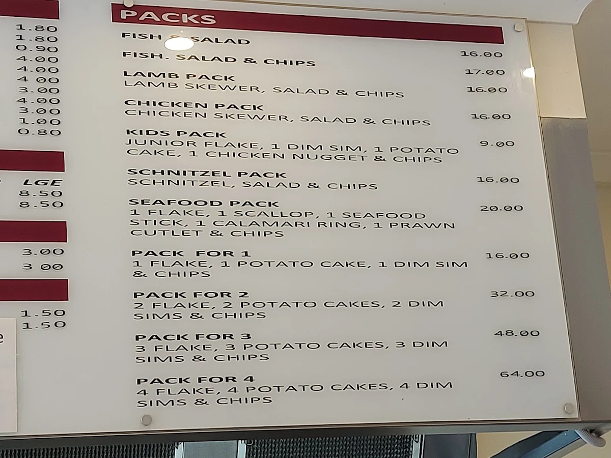 Menu, Doncaster East Fish & Chippery