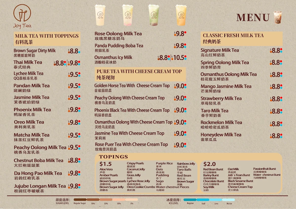 Menu, Joy Tea