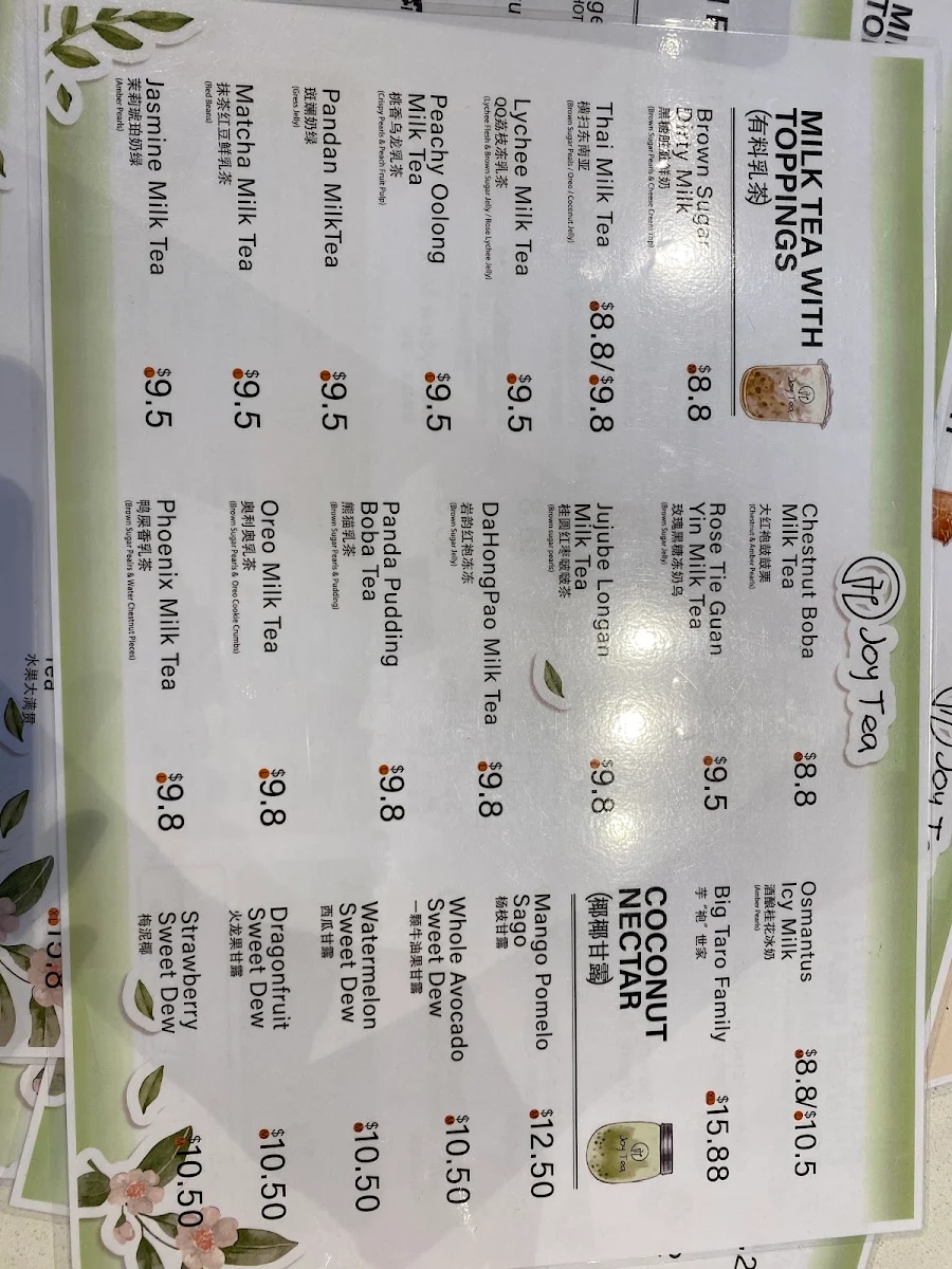 Menu, Joy Tea