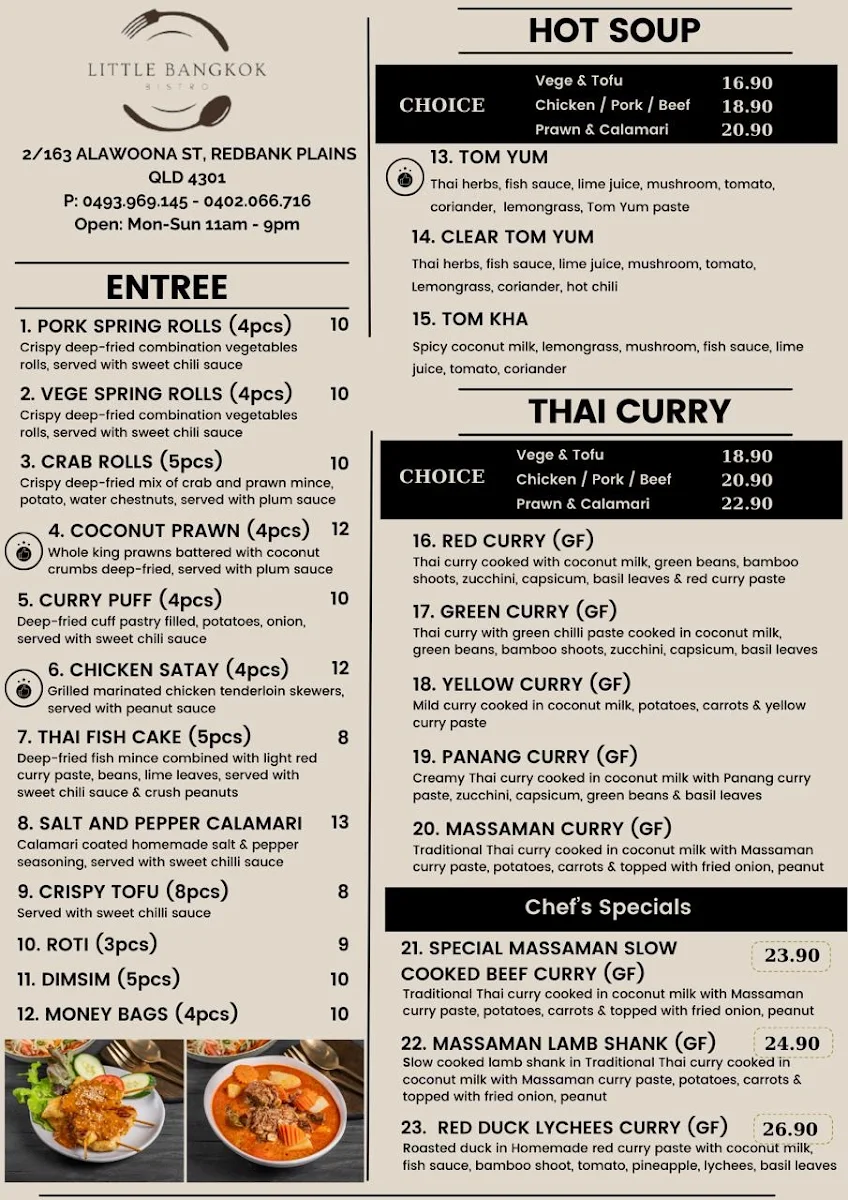 Menu, LITTLE BANGKOK BISTRO