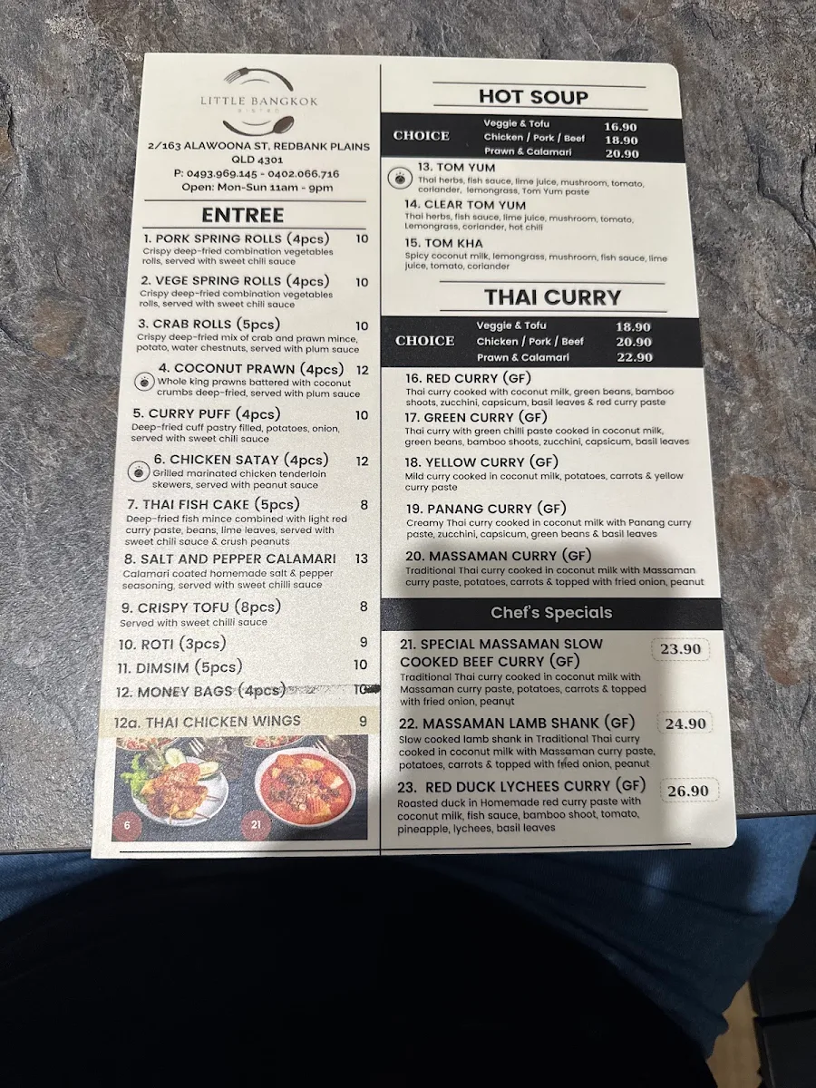Menu, LITTLE BANGKOK BISTRO