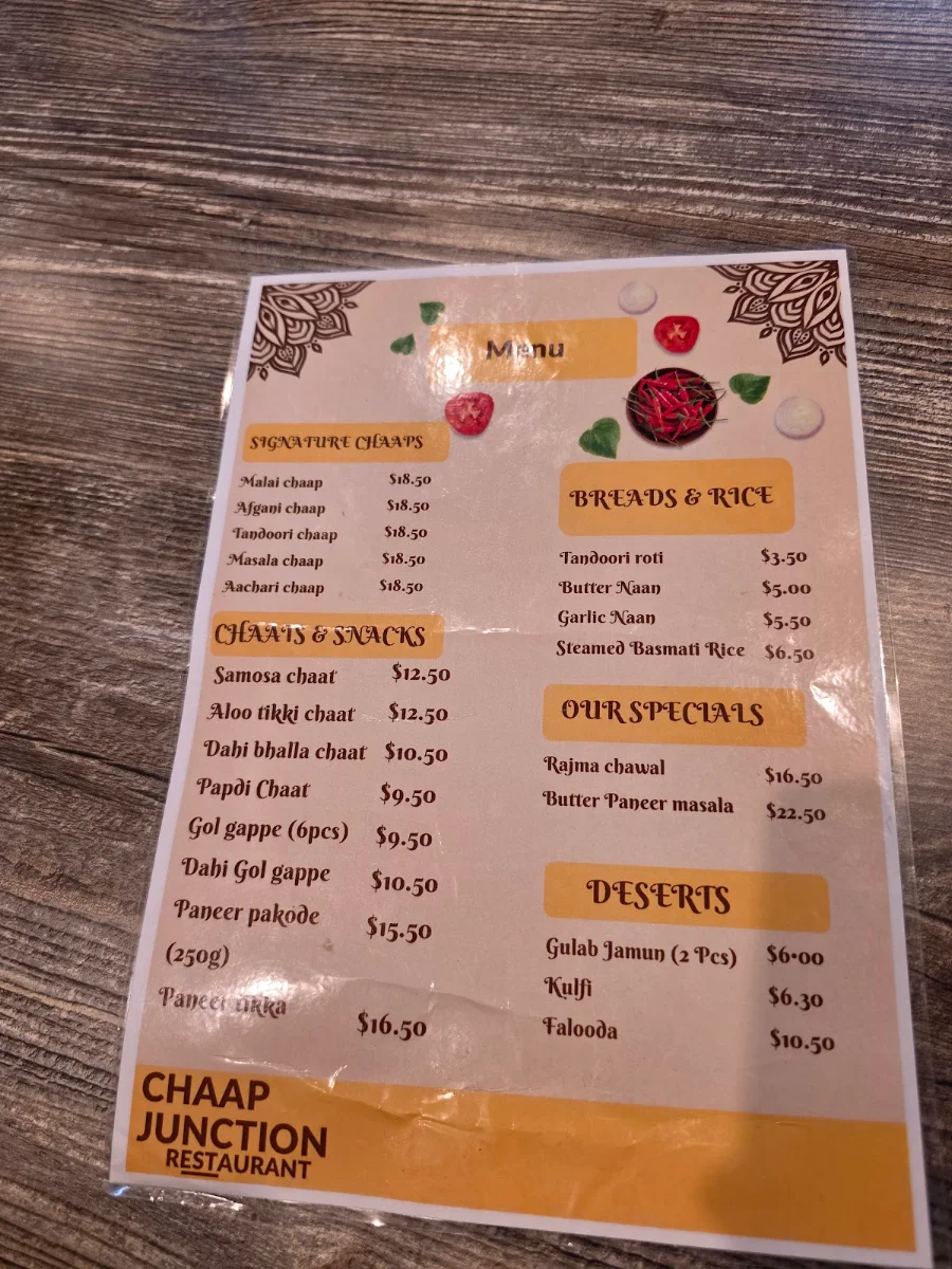 Menu, Chaap Junction