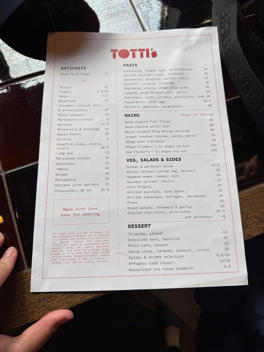 Menu, Totti's Lorne