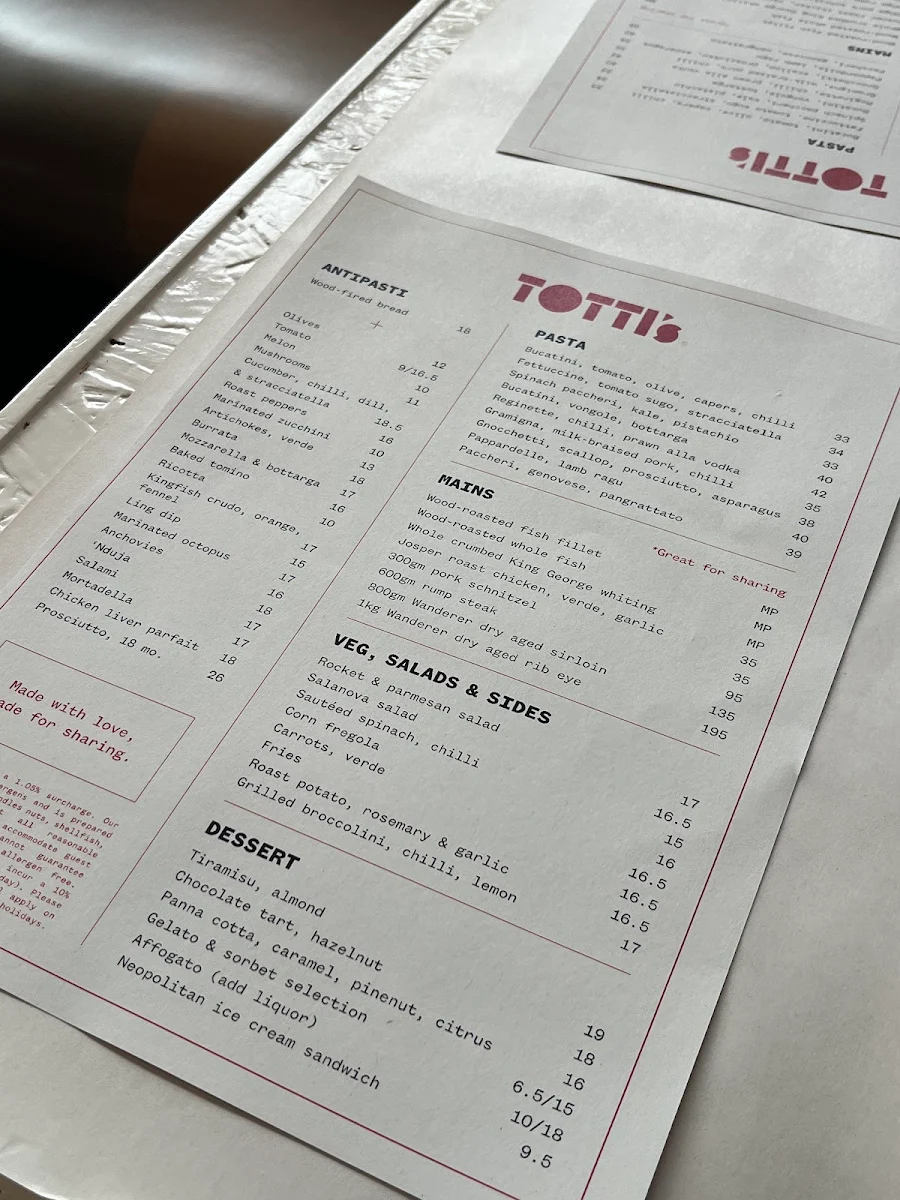Menu, Totti's Lorne