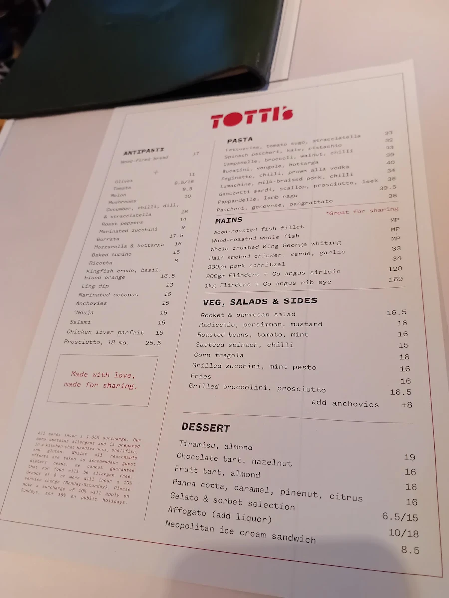 Menu, Totti's Lorne