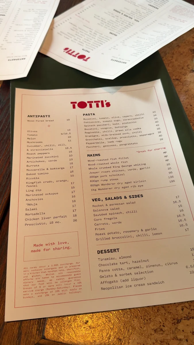 Menu, Totti's Lorne