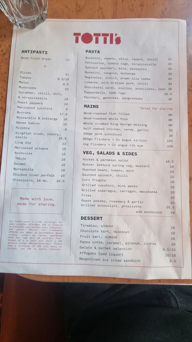 Menu, Totti's Lorne