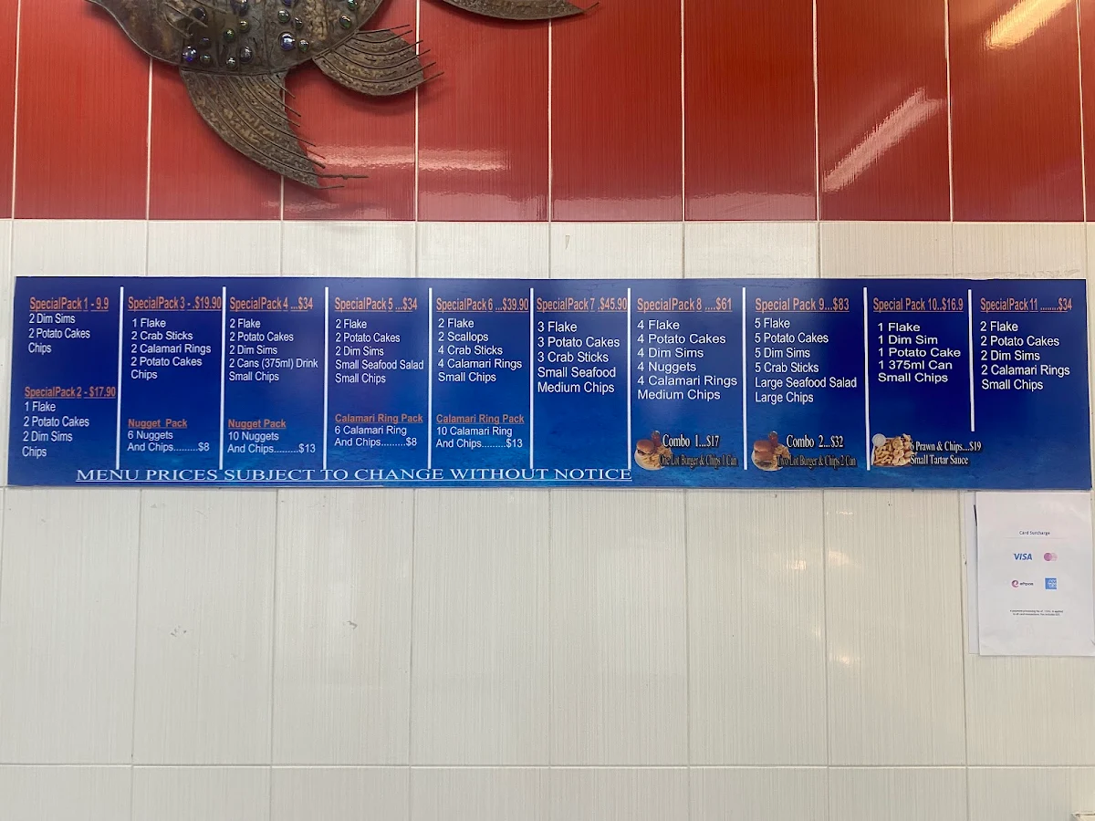 Menu, Watervale Fish & Chips Taylors