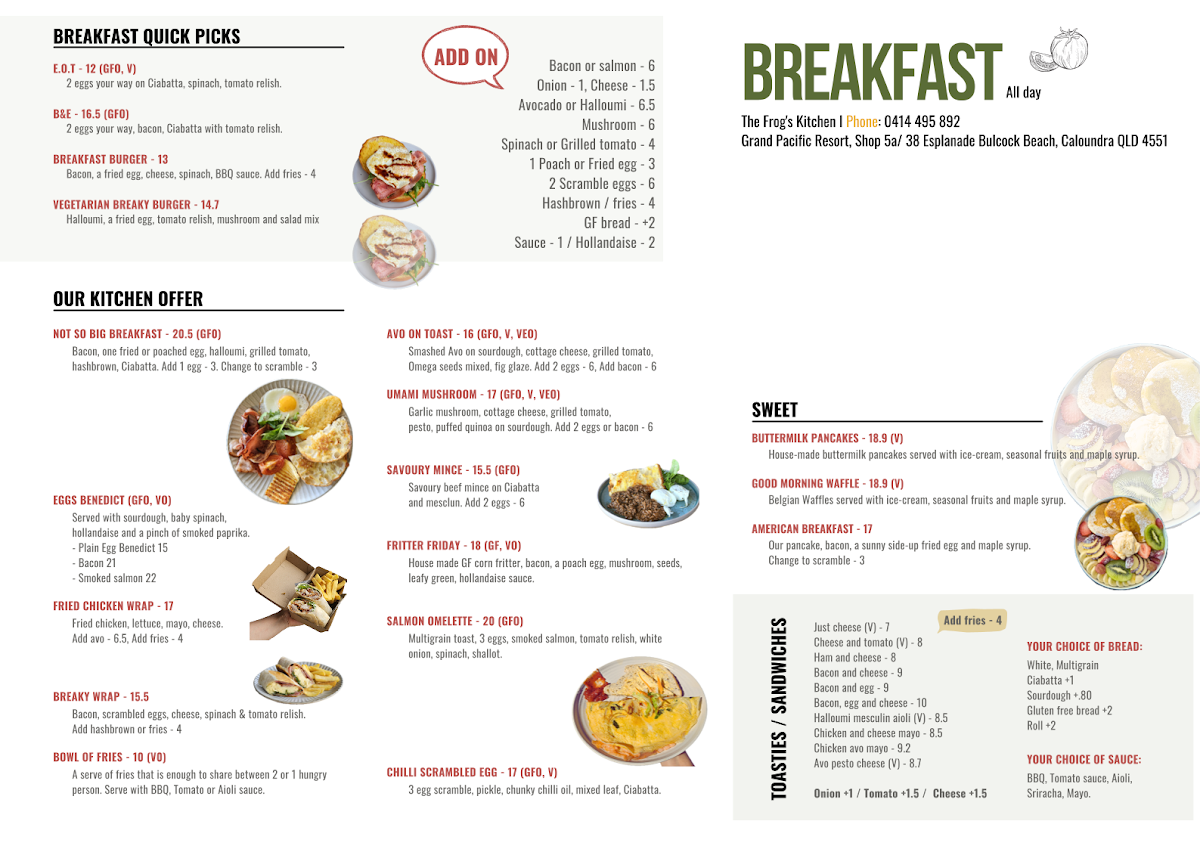 Menu, The Frog's Kitchen