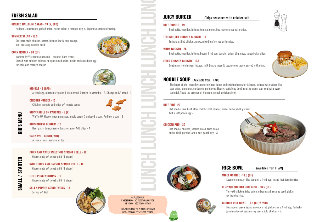 Menu, The Frog's Kitchen