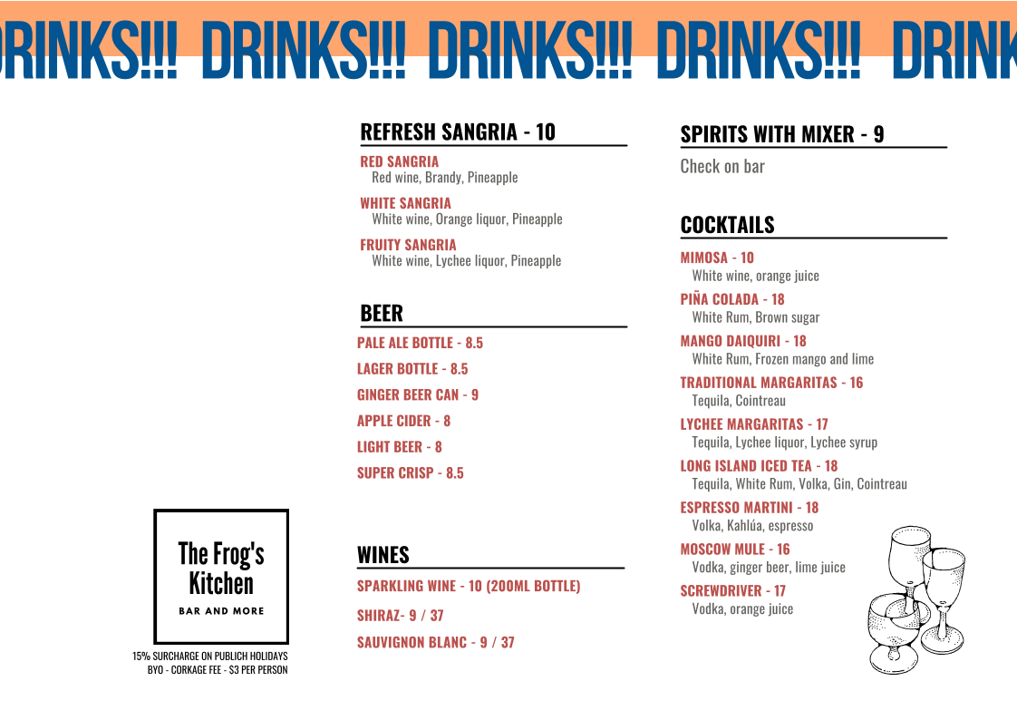 Menu, The Frog's Kitchen