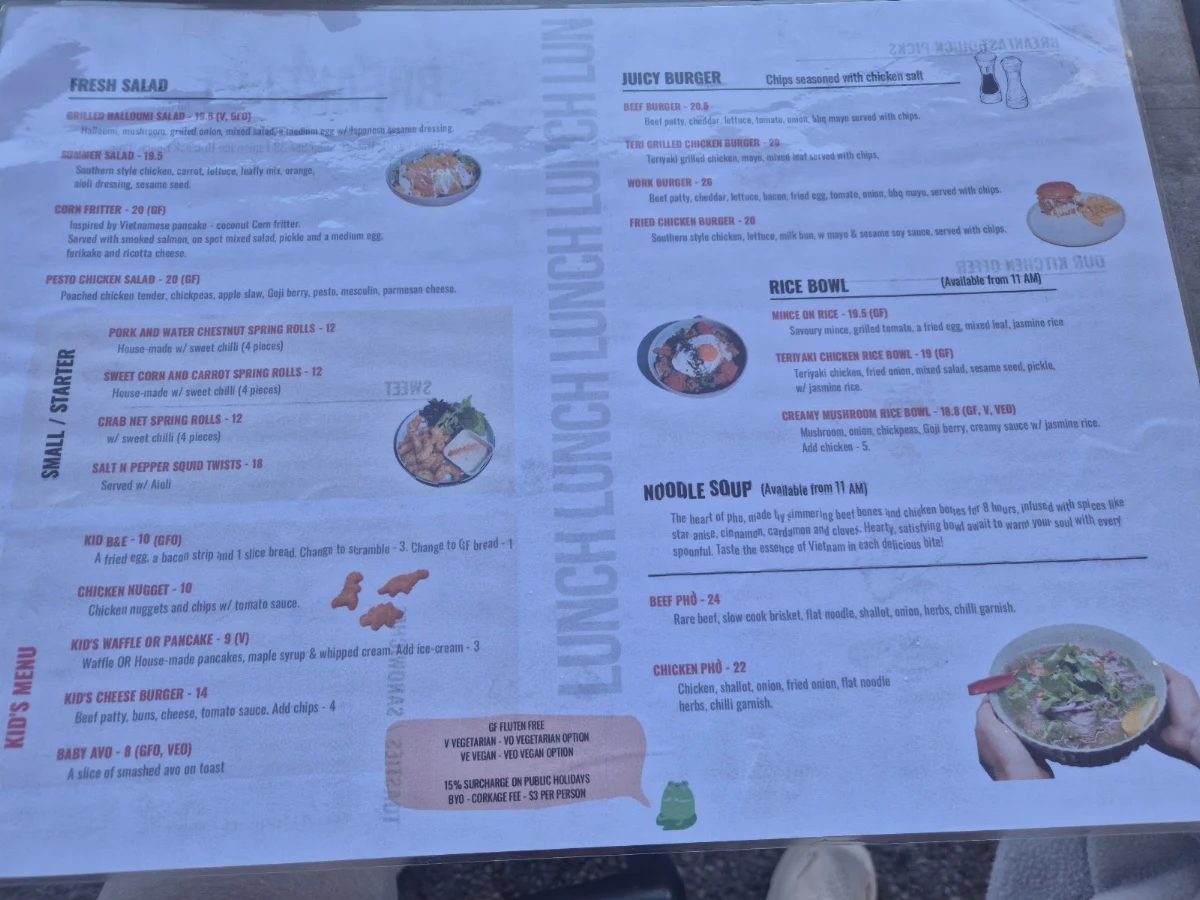 Menu, The Frog's Kitchen