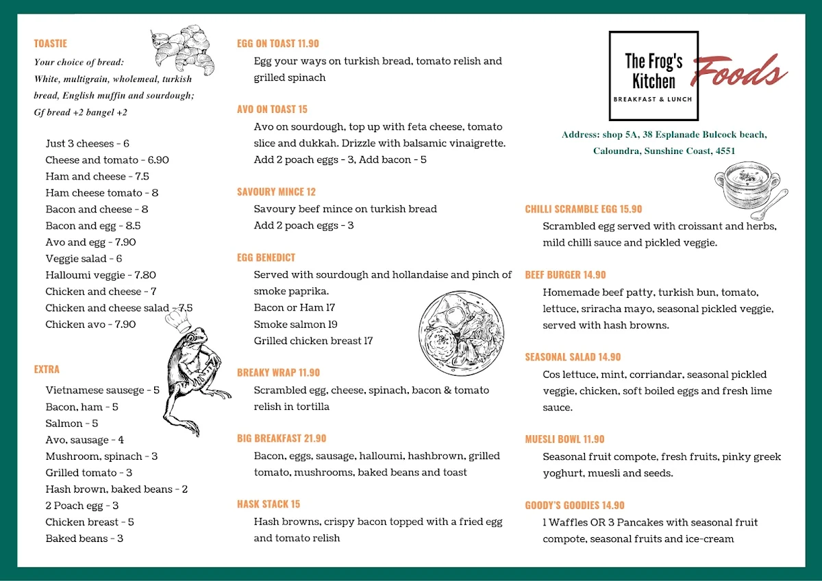 Menu, The Frog's Kitchen
