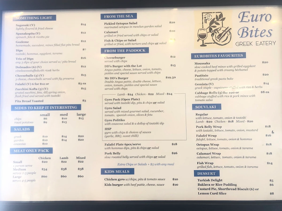 Menu, Euro Bites Greek Eatery