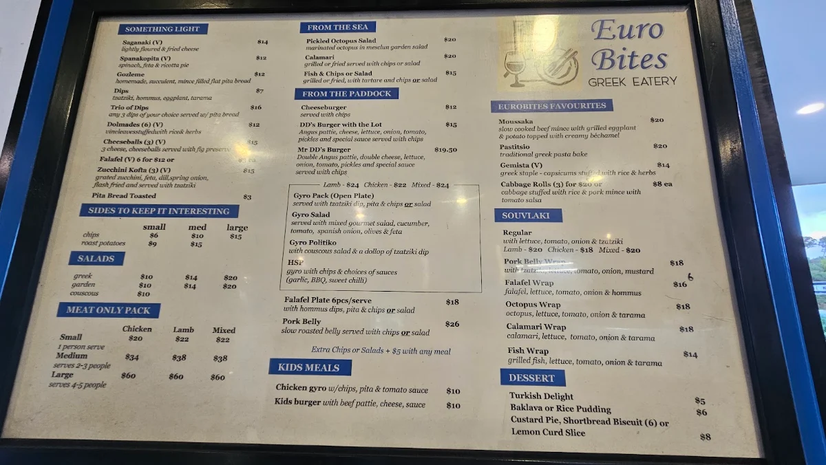 Menu, Euro Bites Greek Eatery