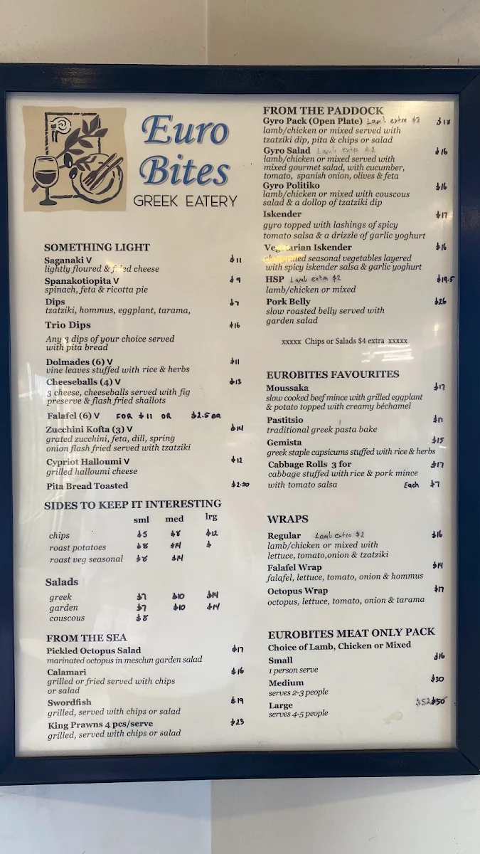 Menu, Euro Bites Greek Eatery