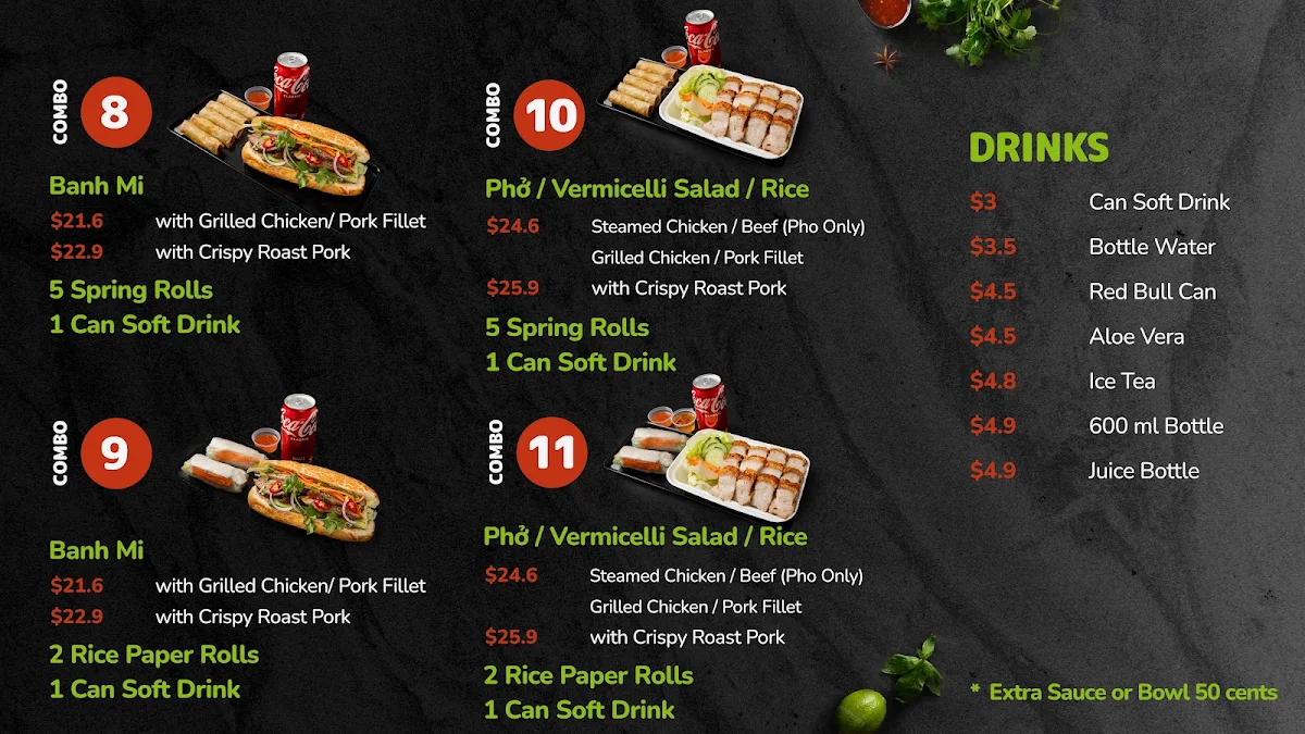 Menu, Pho Delight