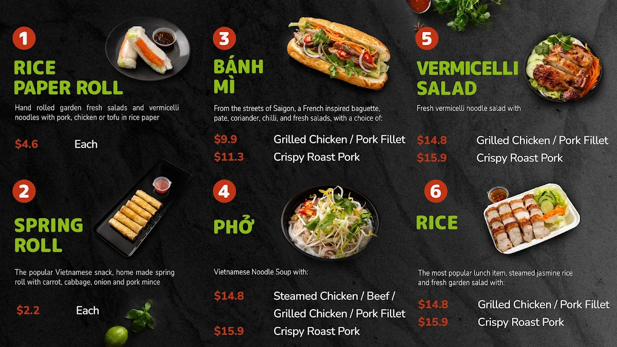 Menu, Pho Delight