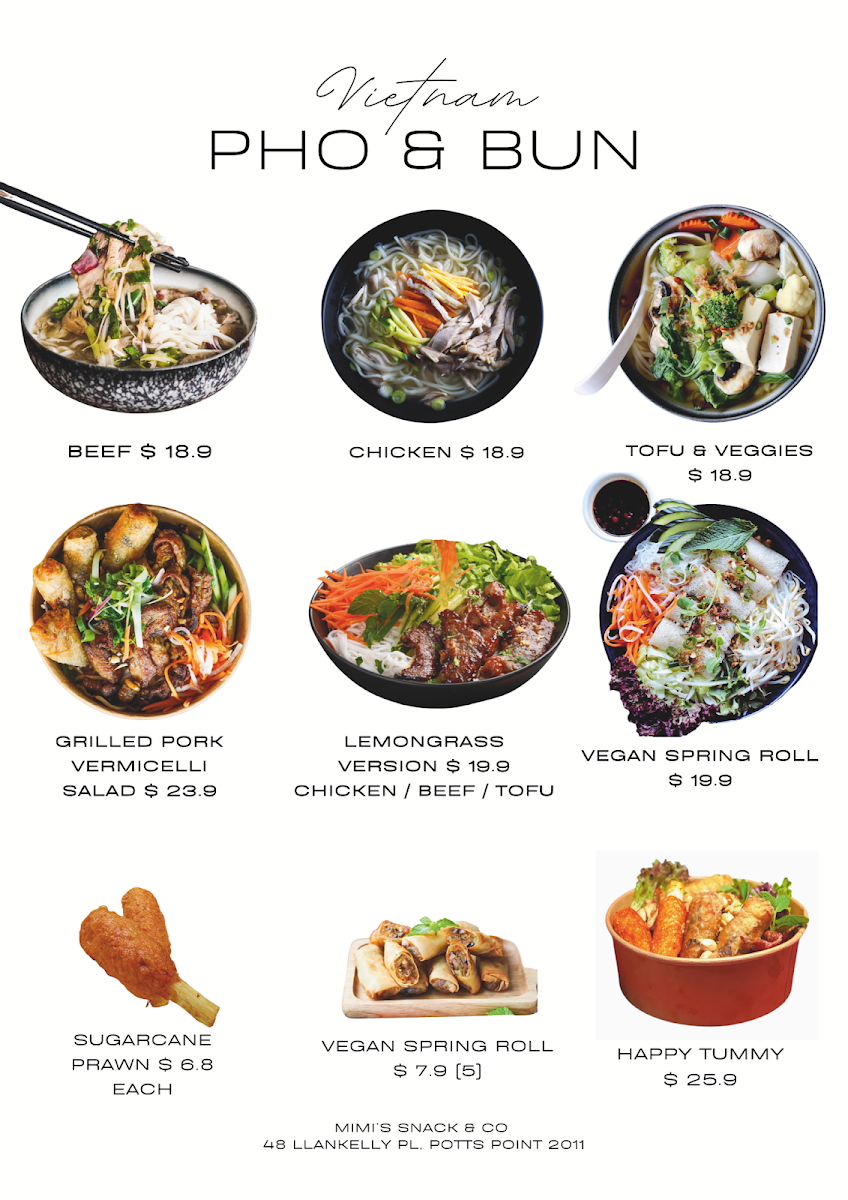Menu, Mimi's Snack & Co