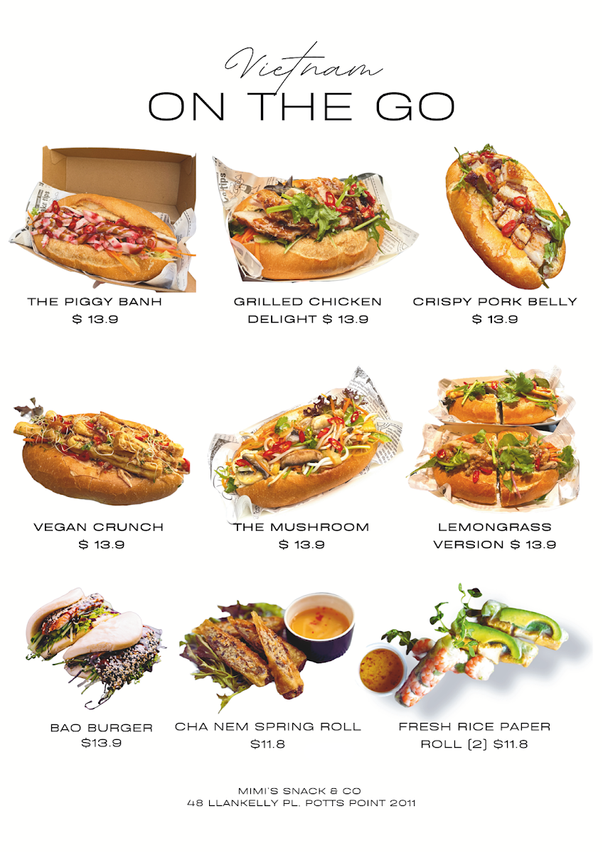 Menu, Mimi's Snack & Co
