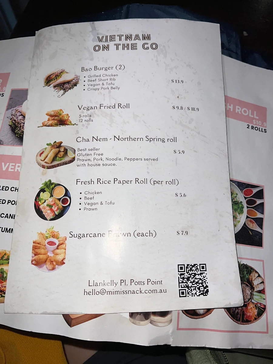 Menu, Mimi's Snack & Co