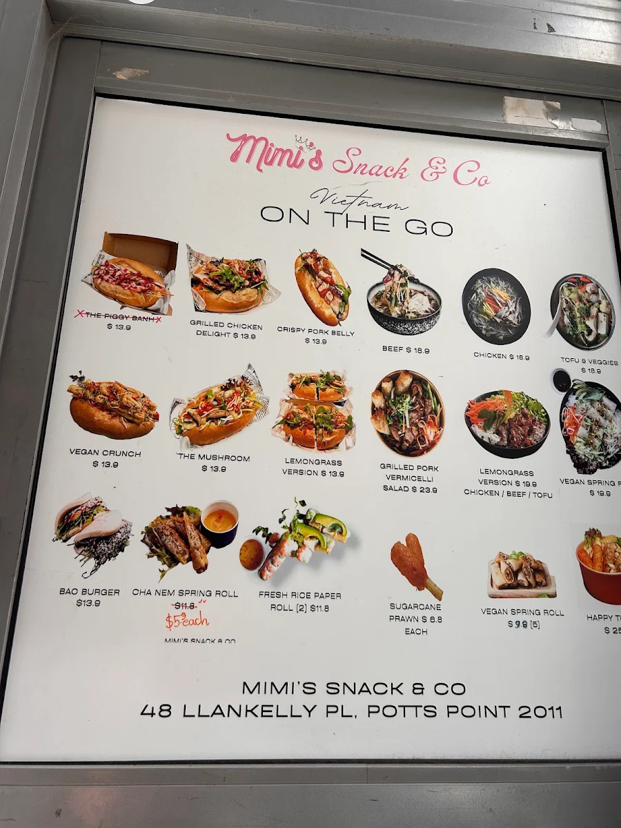 Menu, Mimi's Snack & Co
