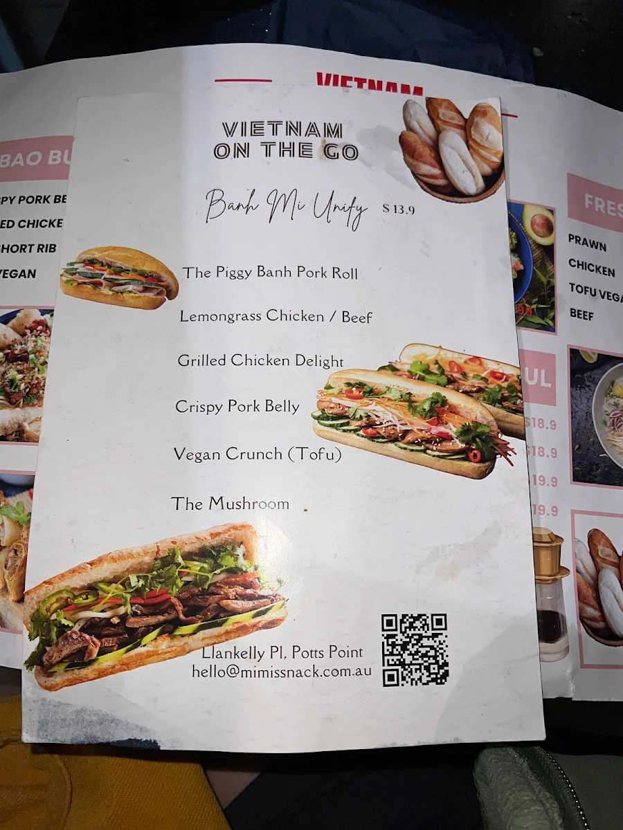 Menu, Mimi's Snack & Co