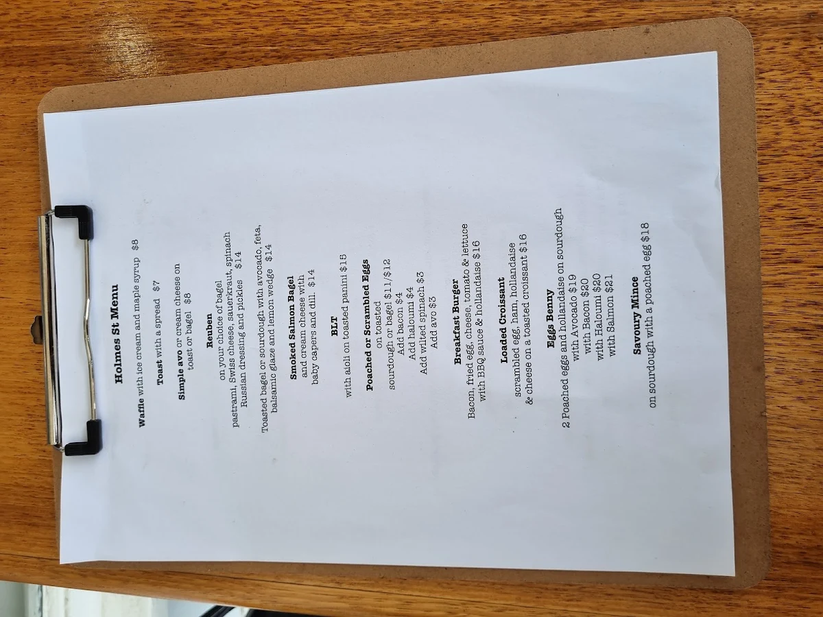 Menu, Holmes St Cafe