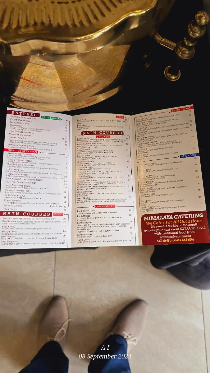 Menu, Himalaya Restaurant Granville