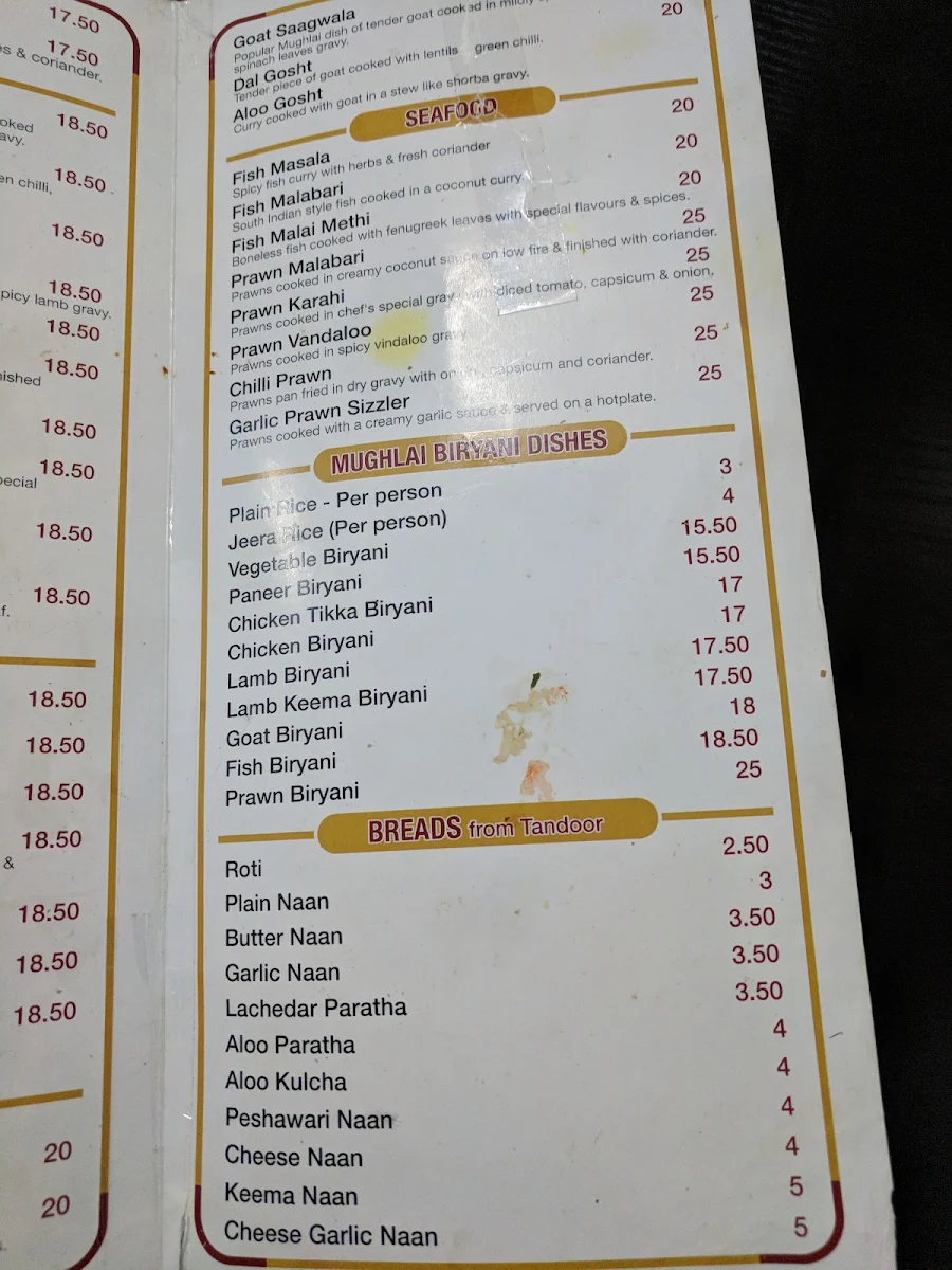 Menu, Himalaya Restaurant Granville